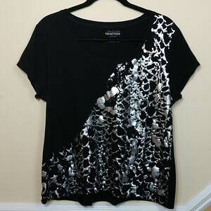 Kenneth Cole Reaction Black Embossed Silver Foil T-shirt size XL